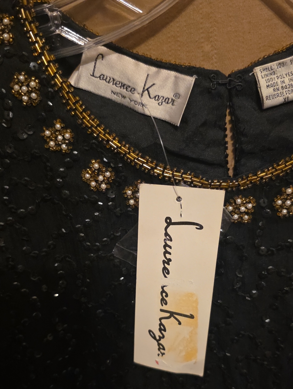 Ladies' Laurence Kazar Black Silk Beaded Short Sleeve Evening Top XL - Picture 3 of 4